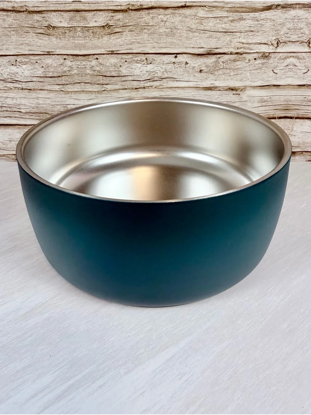 Matte Teal Metal Pet Bowl with Silver Interior